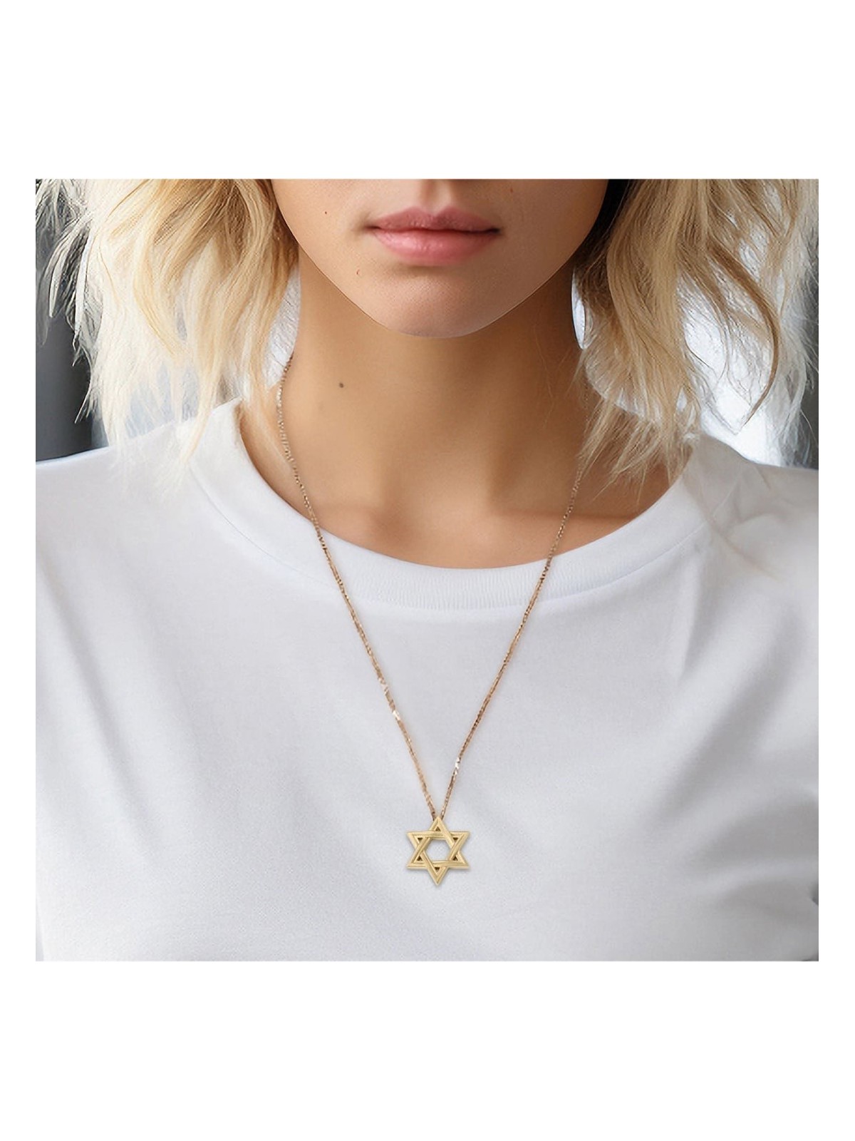 14K Gold Elegantly Lined Unisex Star of David Pendant