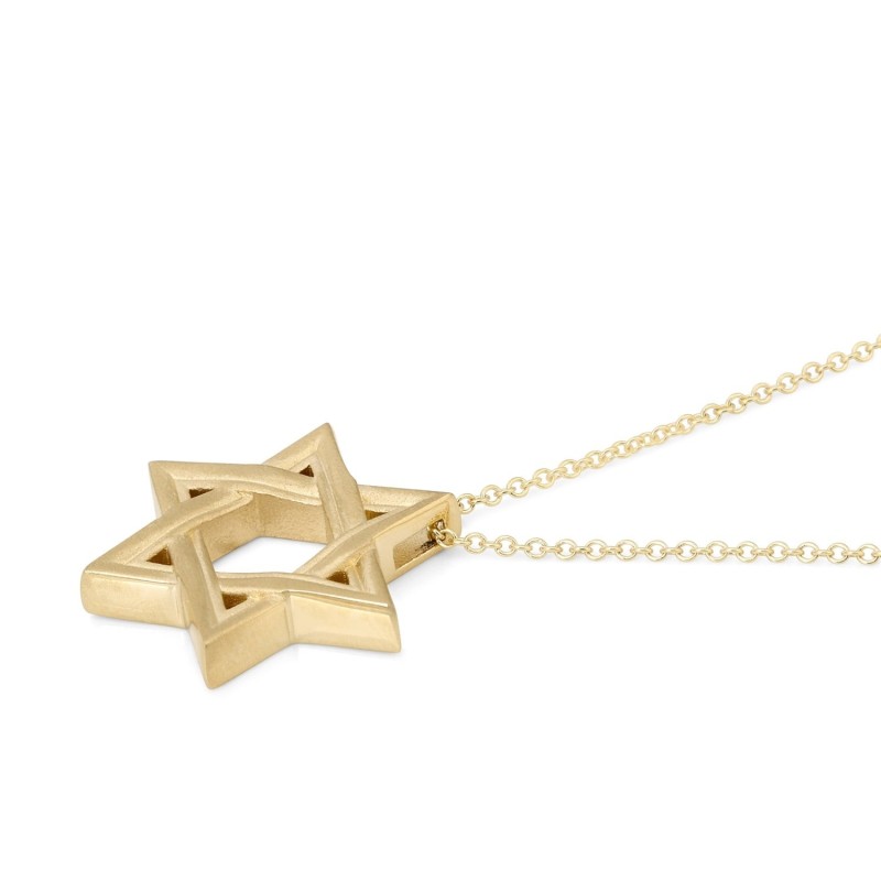14K Gold Elegantly Lined Unisex Star of David Pendant