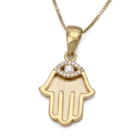 Pendentif Hamsa en or jaune 14 carats avec diamant mauvais œil - Petit