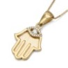 14K Yellow Gold Hamsa Pendant with Diamond Evil Eye - Small