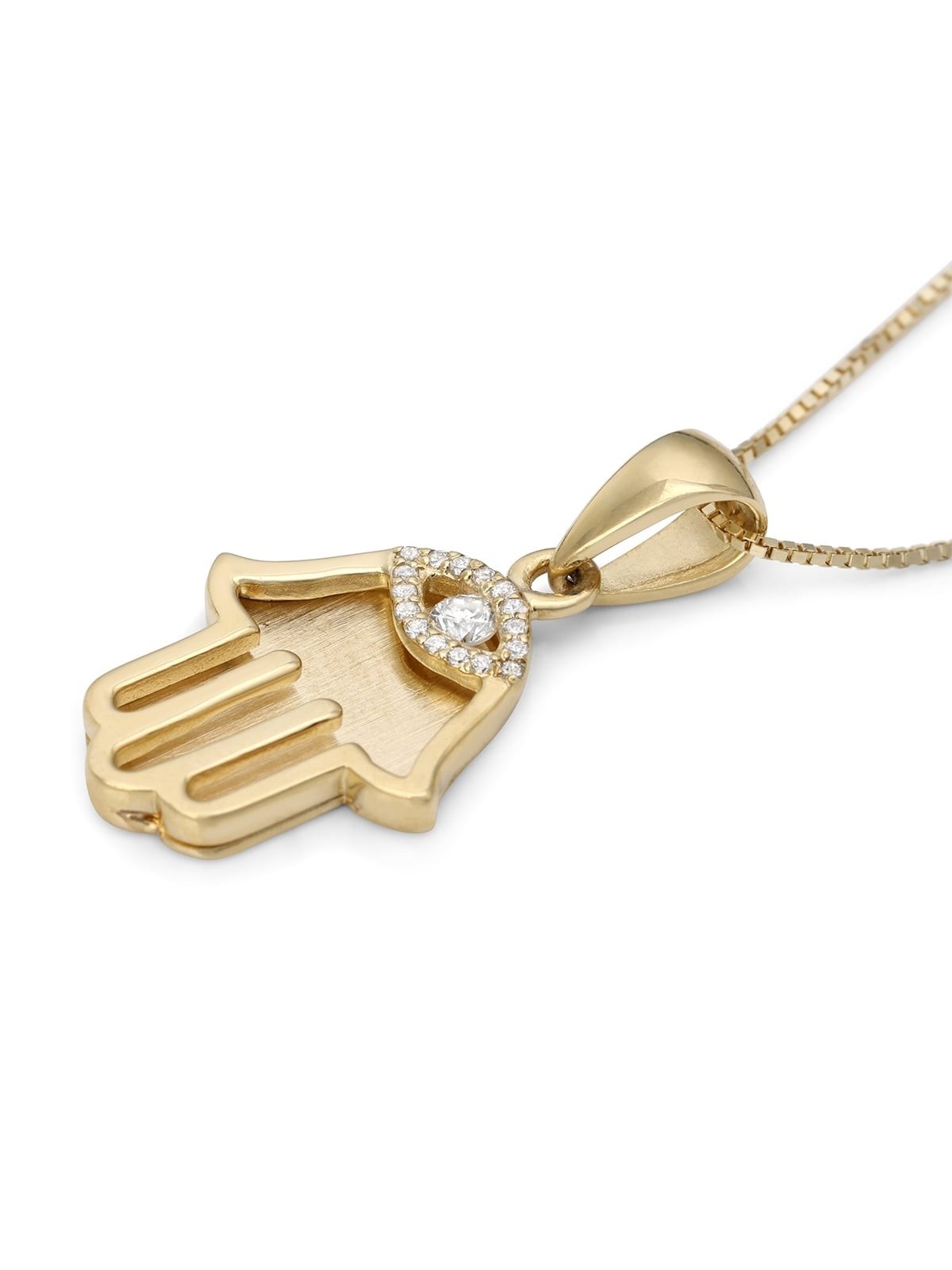 Pendentif Hamsa en or jaune 14 carats avec diamant mauvais œil - Petit