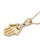 Pendentif Hamsa en or jaune 14 carats avec diamant mauvais œil - Petit