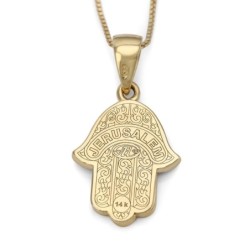 14K Yellow Gold Hamsa Pendant with Diamond Evil Eye - Small