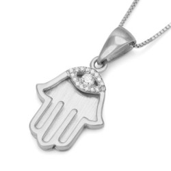 14K Yellow Gold Hamsa Pendant with Diamond Evil Eye - Small