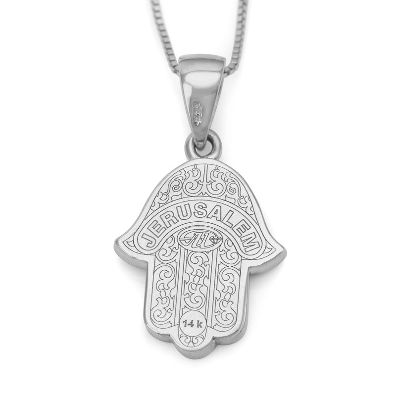 Pendentif Hamsa en or jaune 14 carats avec diamant mauvais œil - Petit