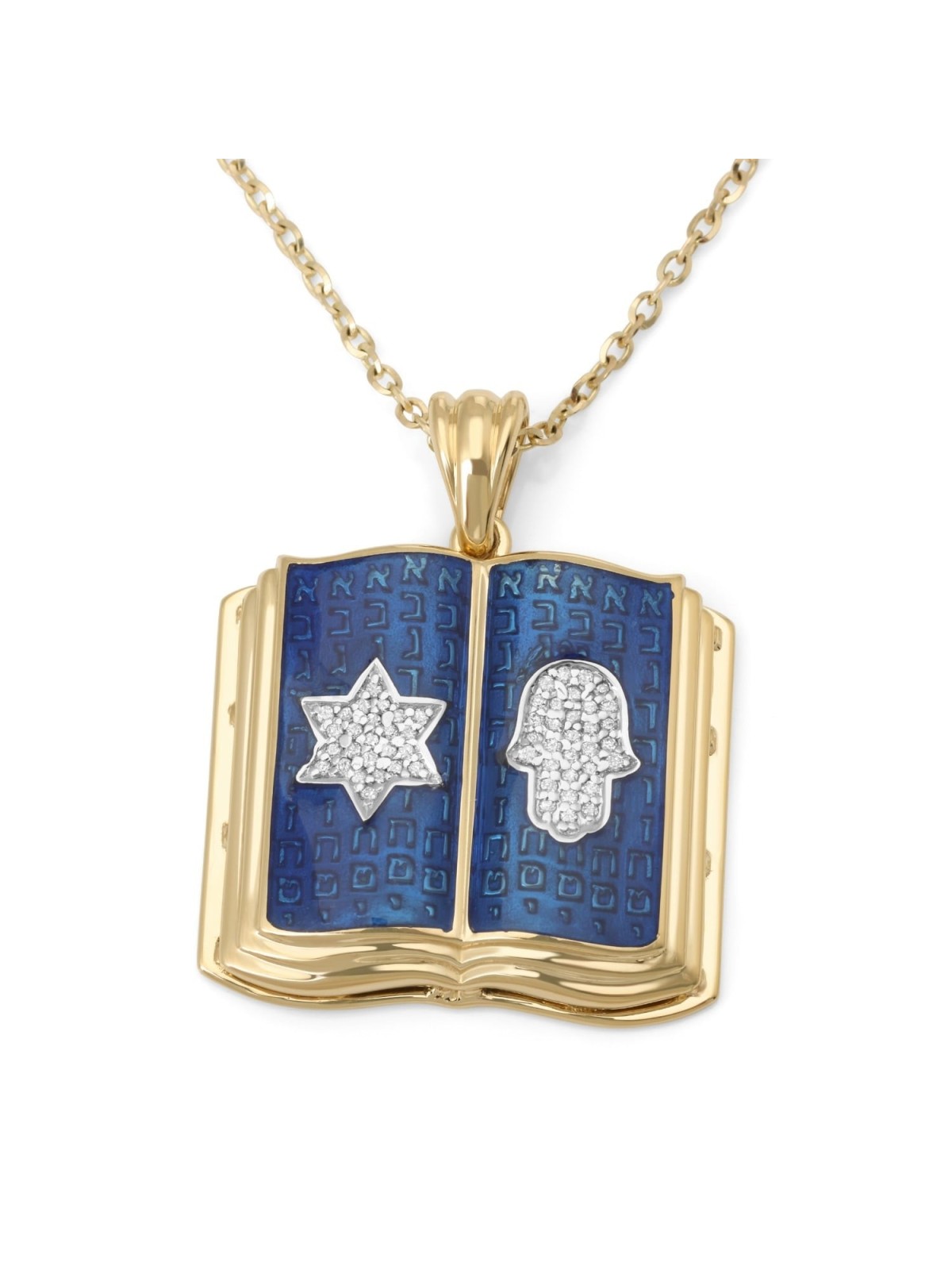 14K Gold and Diamonds Ten Commandments Pendant with Hamsa and Star of