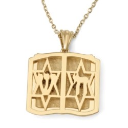 14K Gold and Diamonds Ten Commandments Pendant with Hamsa and Star of