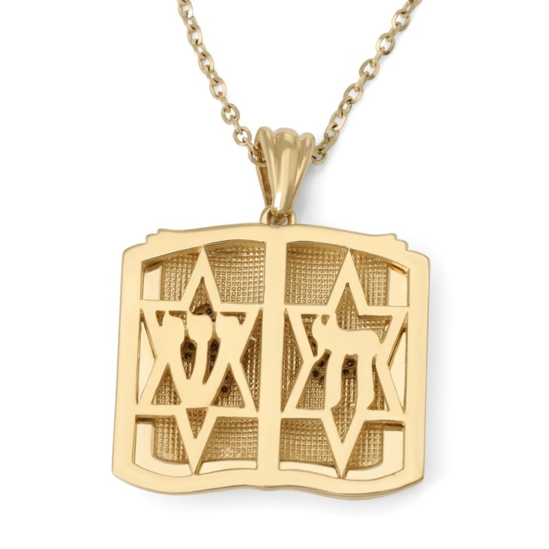 Pendentif Dix Commandements en or 14 carats et diamants avec Hamsa et étoile de