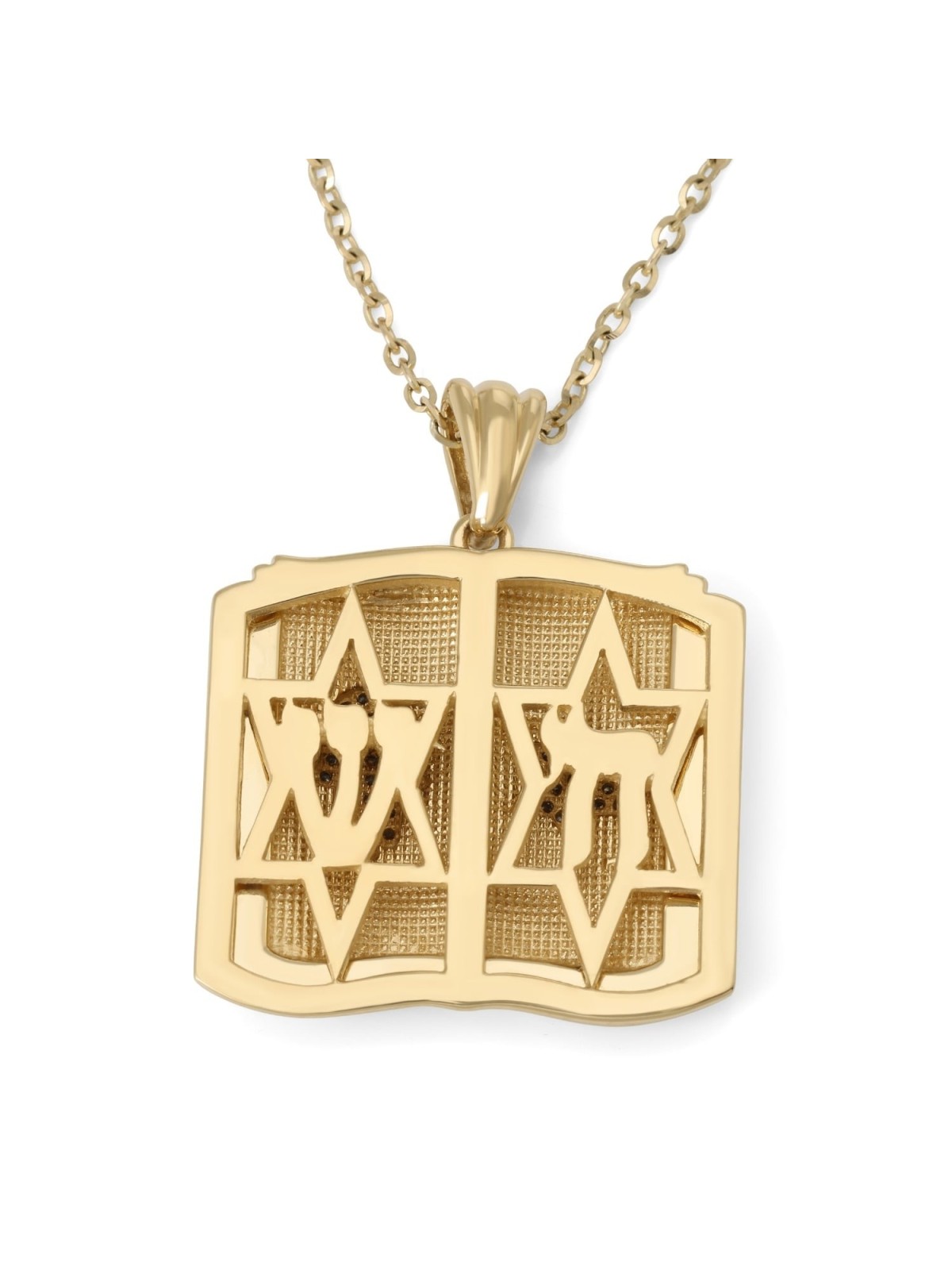 Pendentif Dix Commandements en or 14 carats et diamants avec Hamsa et étoile de