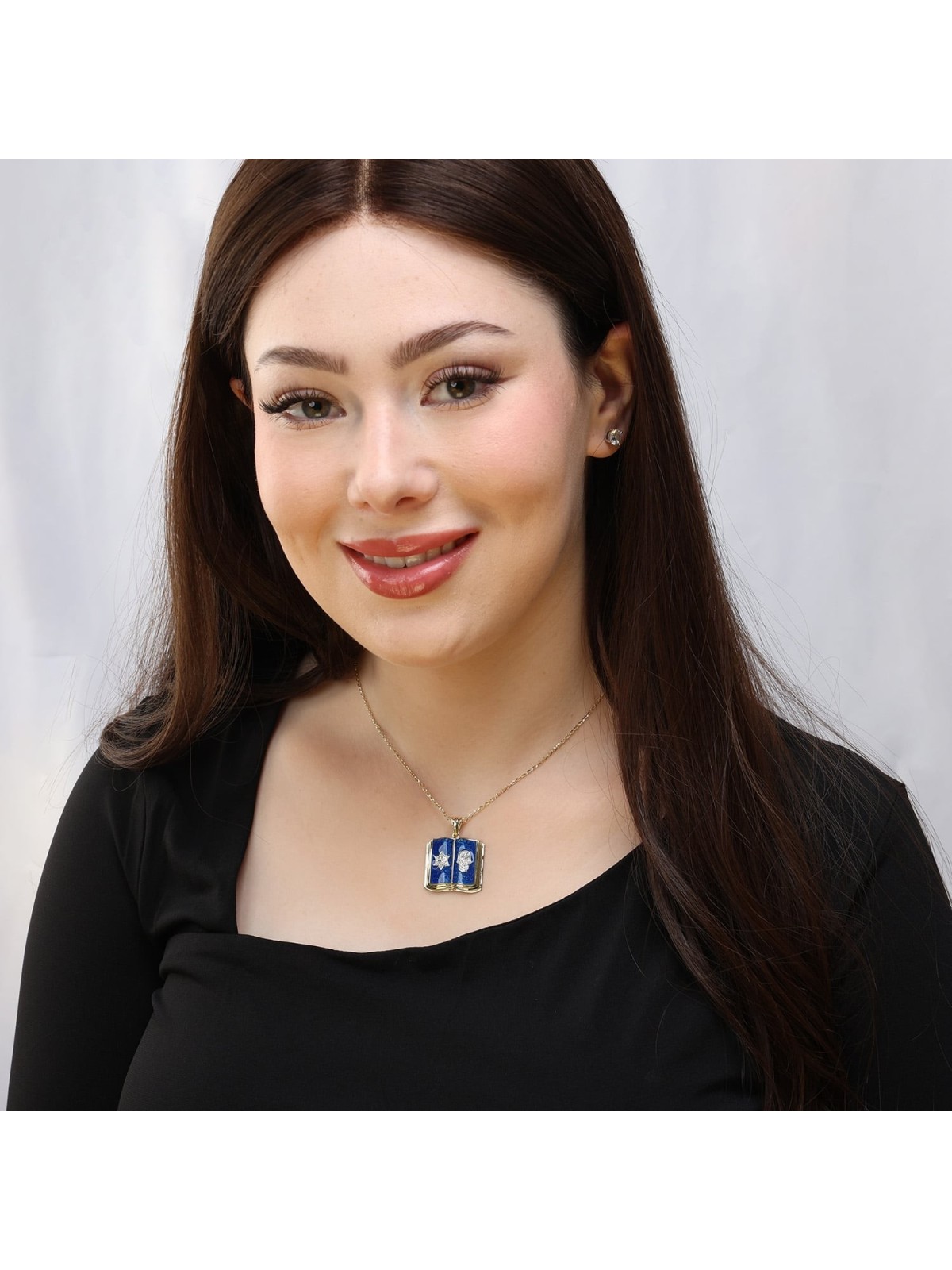 14K Gold and Diamonds Ten Commandments Pendant with Hamsa and Star of