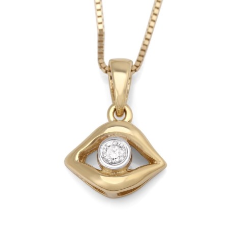 Collier à pendentif chic en or 14 carats Evil Eye avec diamant