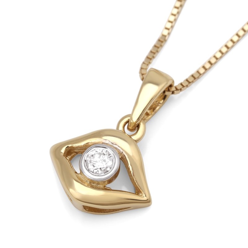 Collier à pendentif chic en or 14 carats Evil Eye avec diamant
