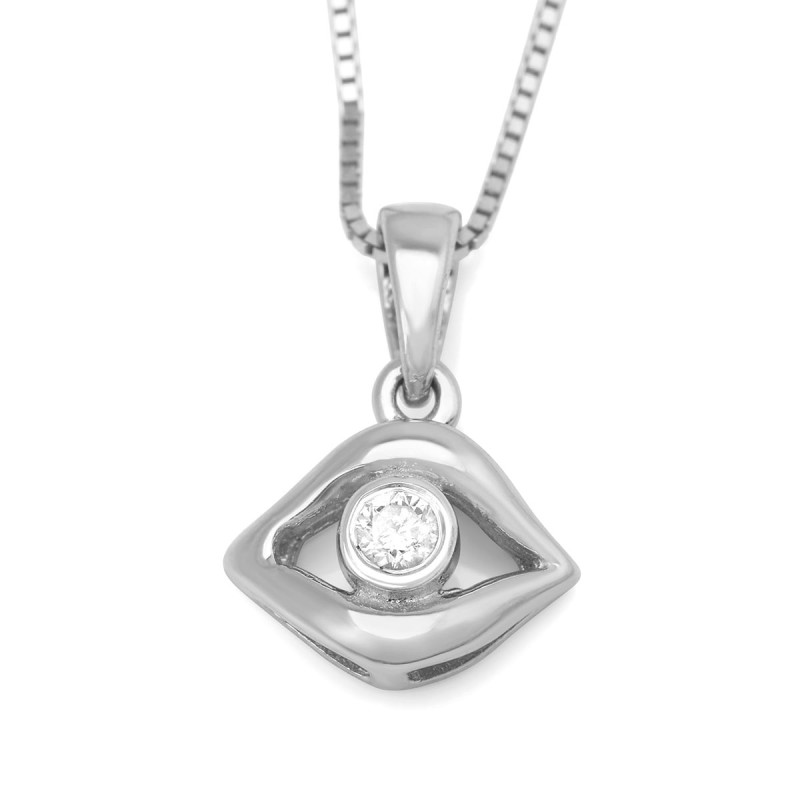 Collier à pendentif chic en or 14 carats Evil Eye avec diamant