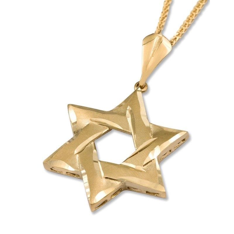 Deluxe 14K Yellow Gold Interlocking Star of David Pendant Necklace