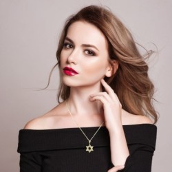 Deluxe 14K Yellow Gold Interlocking Star of David Pendant Necklace