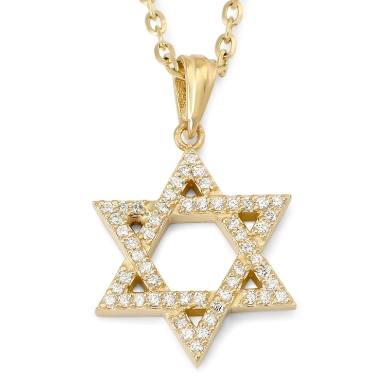 Collier pendentif étoile de David en or 14 carats avec embellissements de diamants