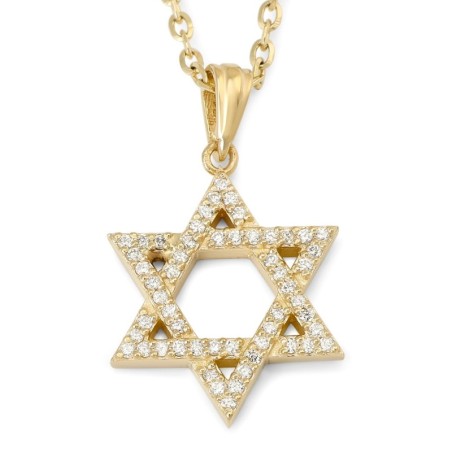 14K Gold Star of David Pendant Necklace with Diamond Embellishments