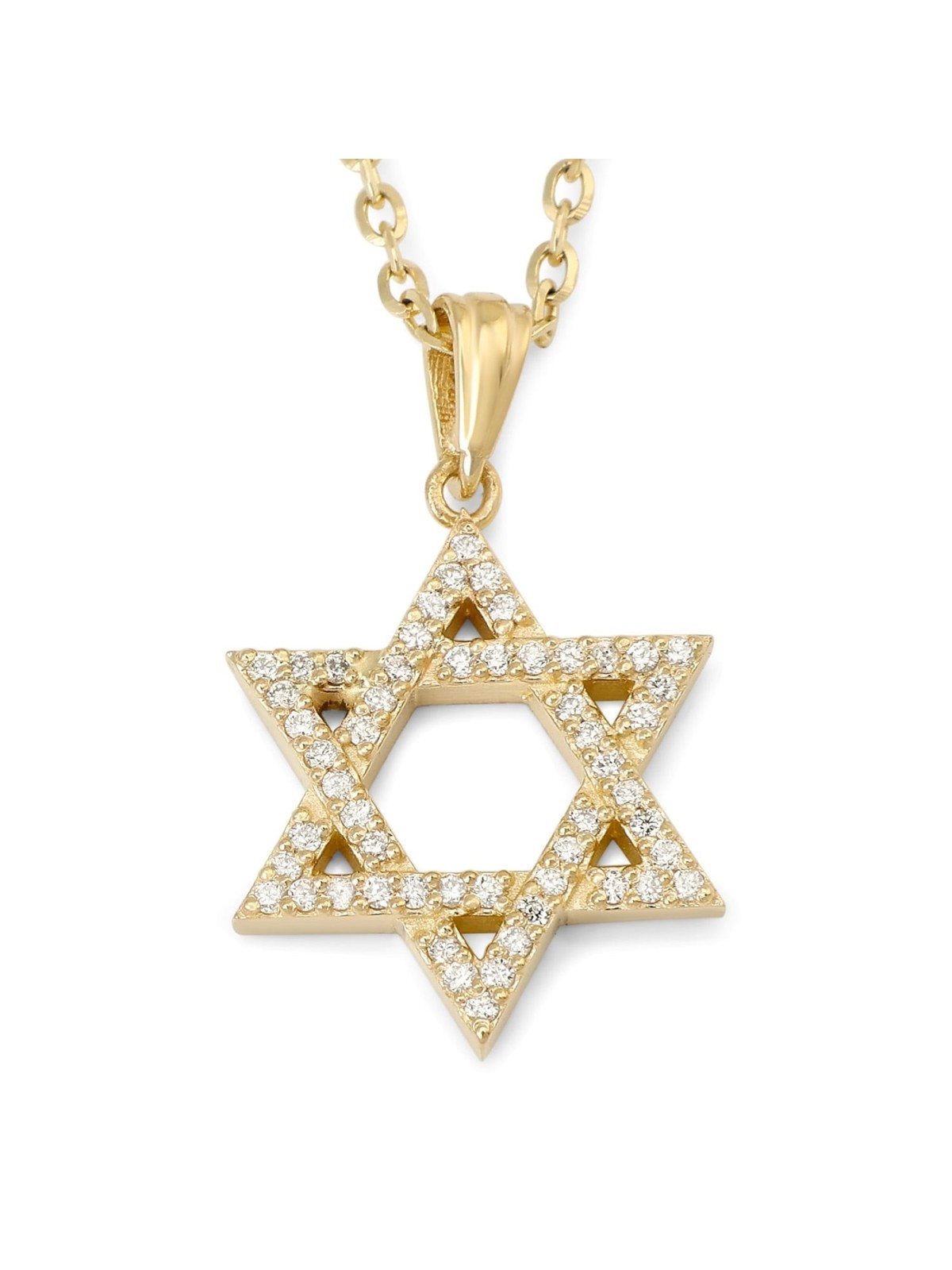 14K Gold Star of David Pendant Necklace with Diamond Embellishments