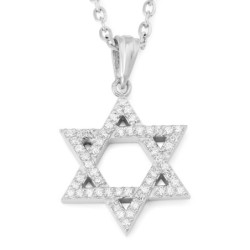 14K Gold Star of David Pendant Necklace with Diamond Embellishments