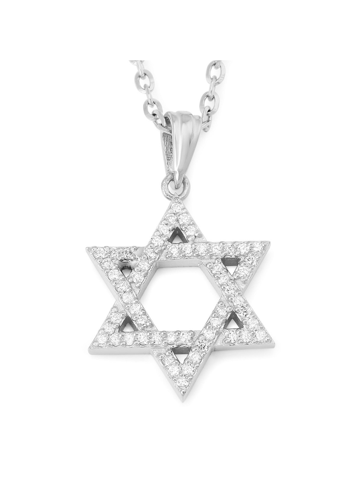 14K Gold Star of David Pendant Necklace with Diamond Embellishments