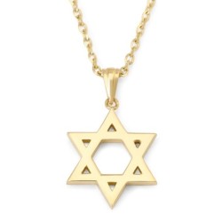 14K Gold Star of David Pendant Necklace with Diamond Embellishments
