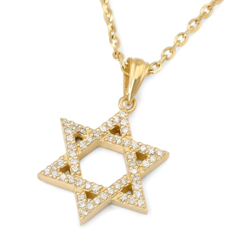 Collier pendentif étoile de David en or 14 carats avec embellissements de diamants