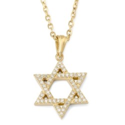 14K Gold Star of David Pendant Necklace with Diamond Embellishments
