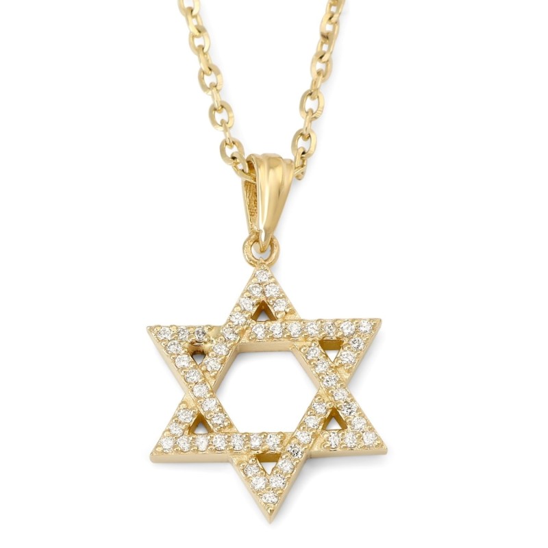 Collier pendentif étoile de David en or 14 carats avec embellissements de diamants