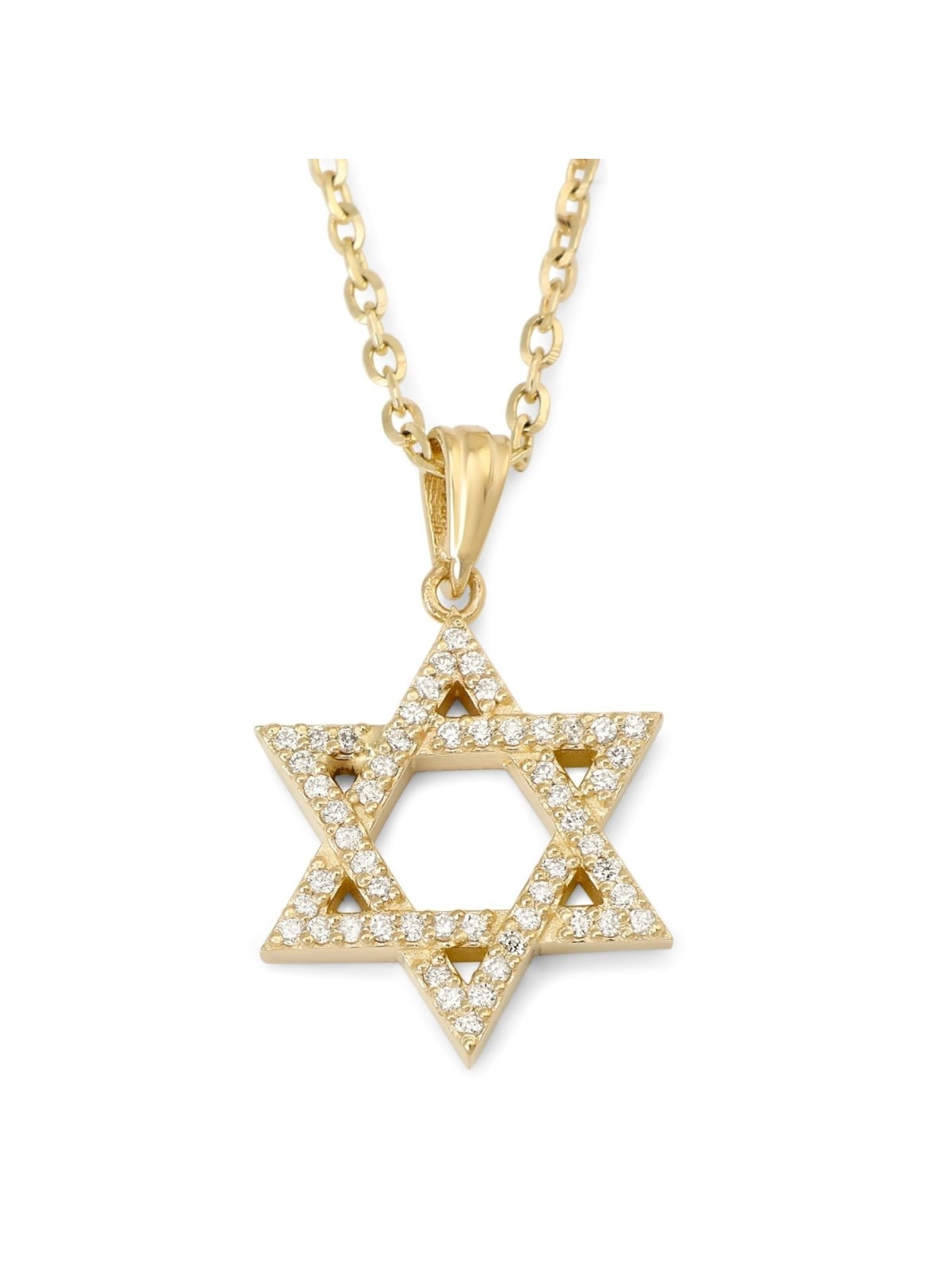 14K Gold Star of David Pendant Necklace with Diamond Embellishments