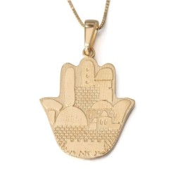 14K Gold Jerusalem Hamsa Pendant