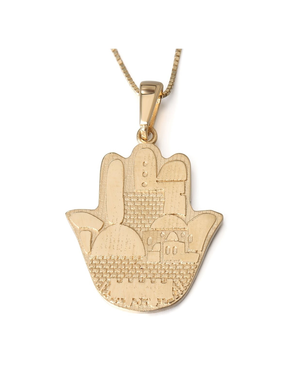 14K Gold Jerusalem Hamsa Pendant