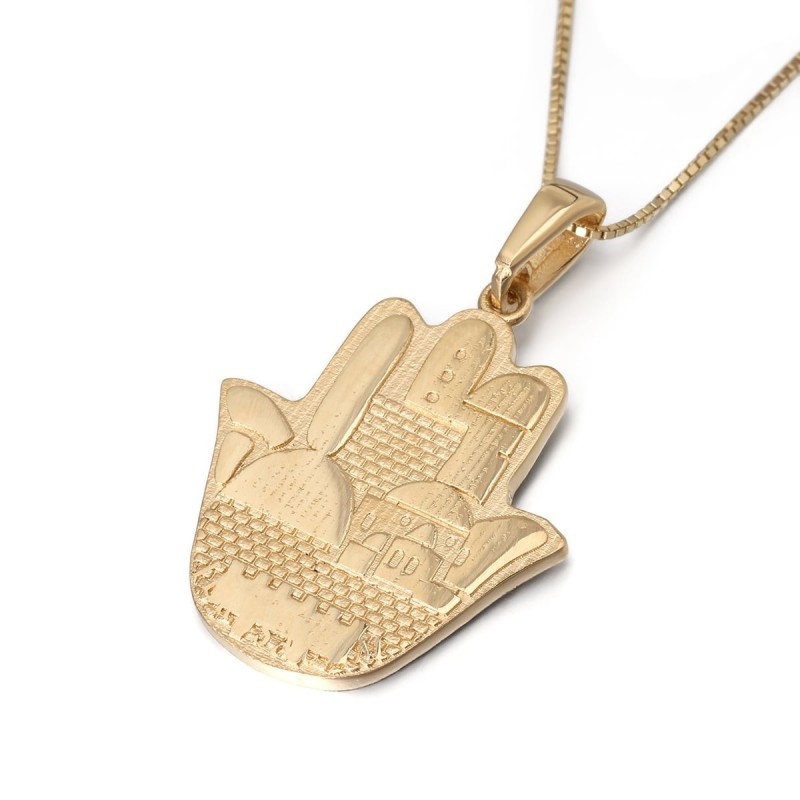 14K Gold Jerusalem Hamsa Pendant