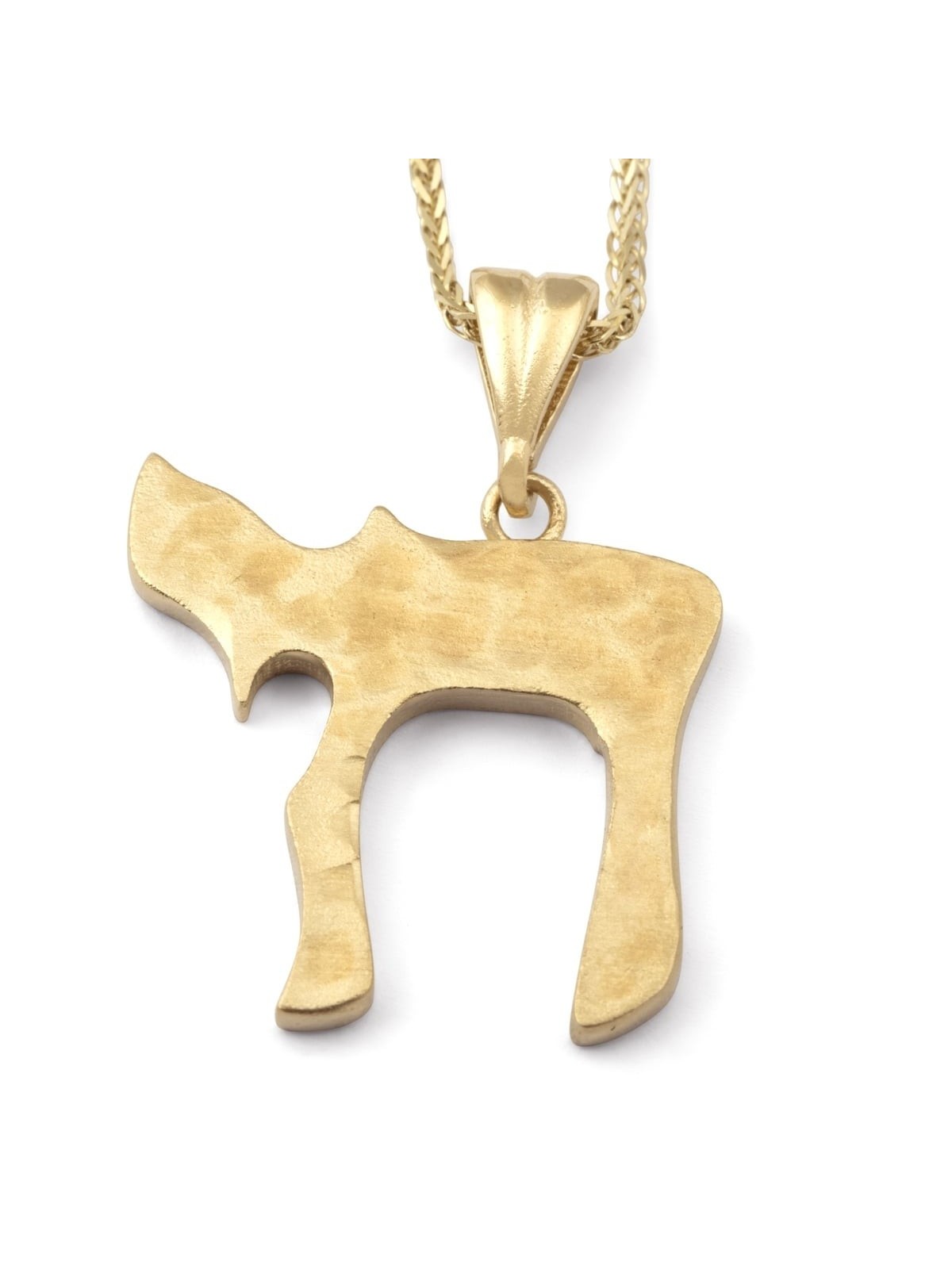 14K Gold Chai Pendant Necklace With Textured Finish