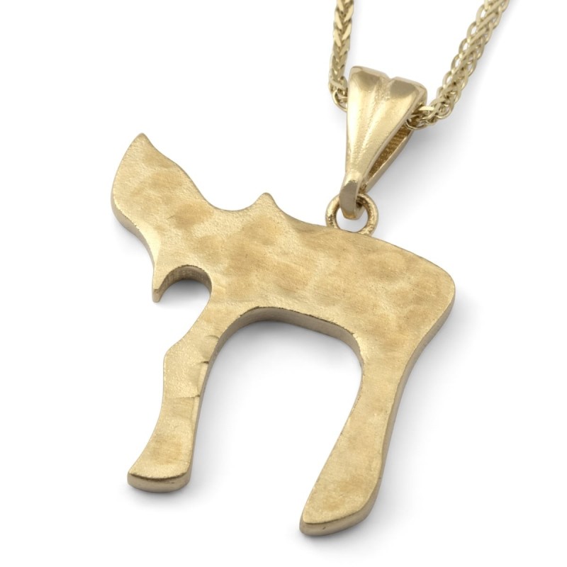 Collier pendentif Chai en or 14 carats avec finition texturée