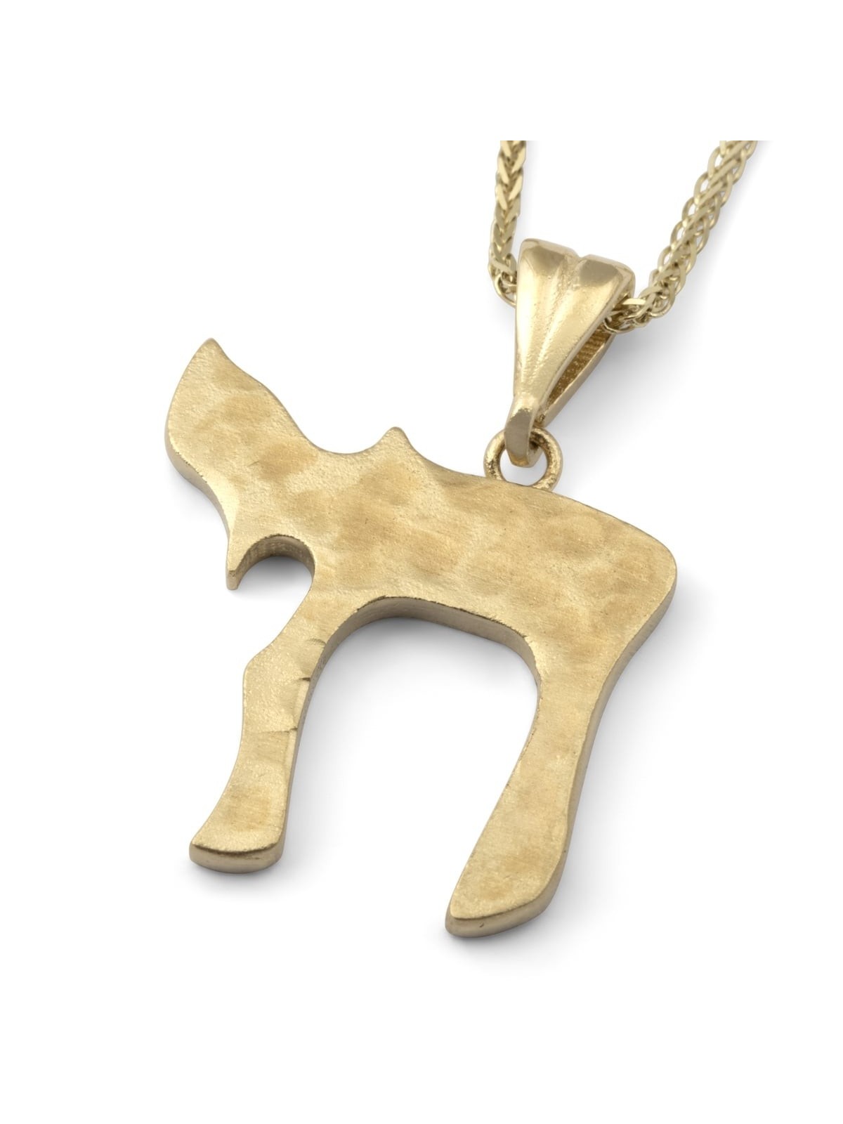 14K Gold Chai Pendant Necklace With Textured Finish