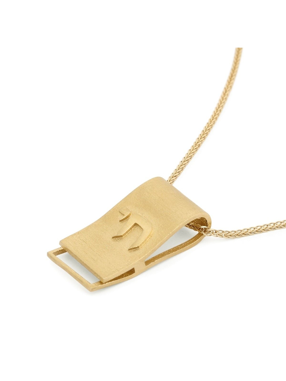14K Gold Scroll Chai Pendant
