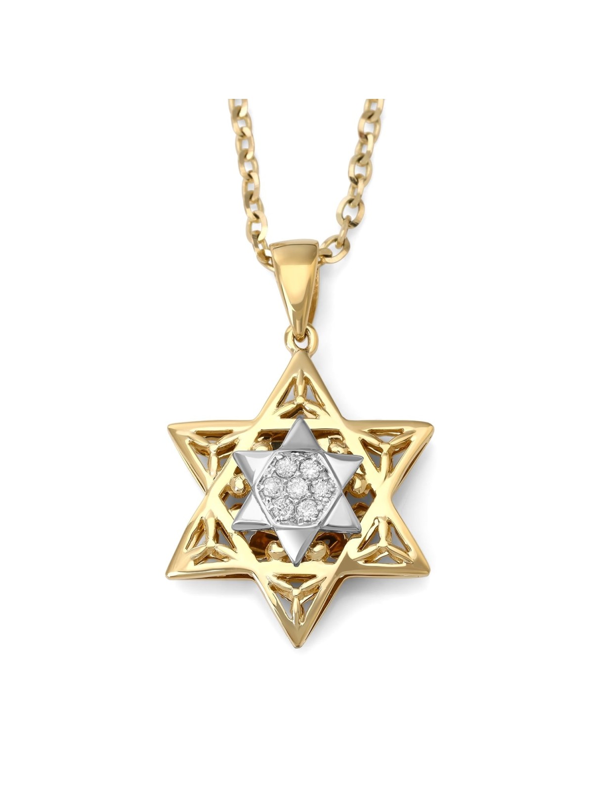Small 14K Gold Women's Double Star of David Pendant with Diamonds (Col
