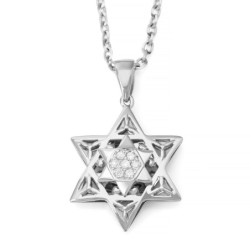 Small 14K Gold Women's Double Star of David Pendant with Diamonds (Col
