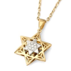 Small 14K Gold Women's Double Star of David Pendant with Diamonds (Col