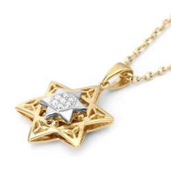 Small 14K Gold Women's Double Star of David Pendant with Diamonds (Col