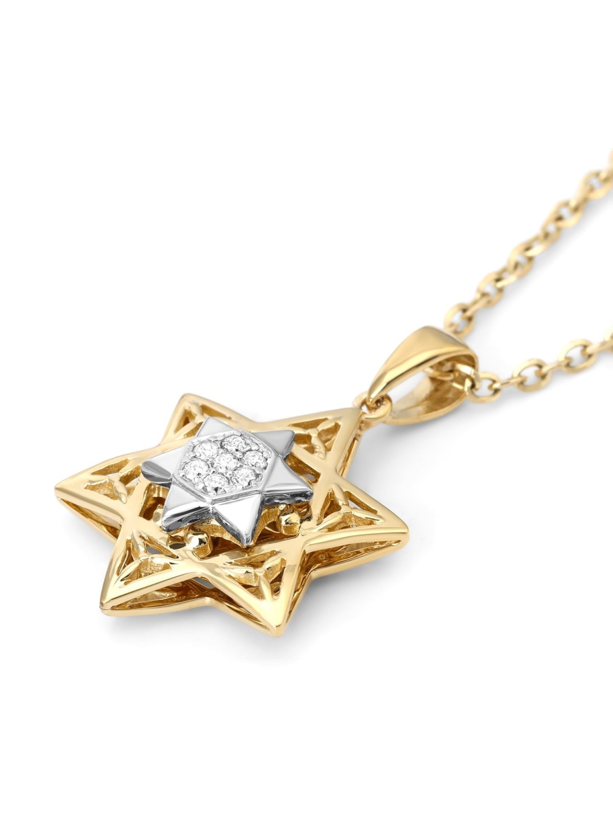 Small 14K Gold Women's Double Star of David Pendant with Diamonds (Col