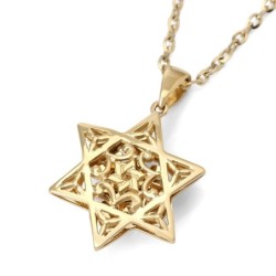 Small 14K Gold Women's Double Star of David Pendant with Diamonds (Col