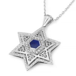 Women's 14K Gold Large Star of David Pendant with Diamonds and Enamel