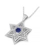 Women's 14K Gold Large Star of David Pendant with Diamonds and Enamel