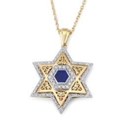 Women's 14K Gold Large Star of David Pendant with Diamonds and Enamel