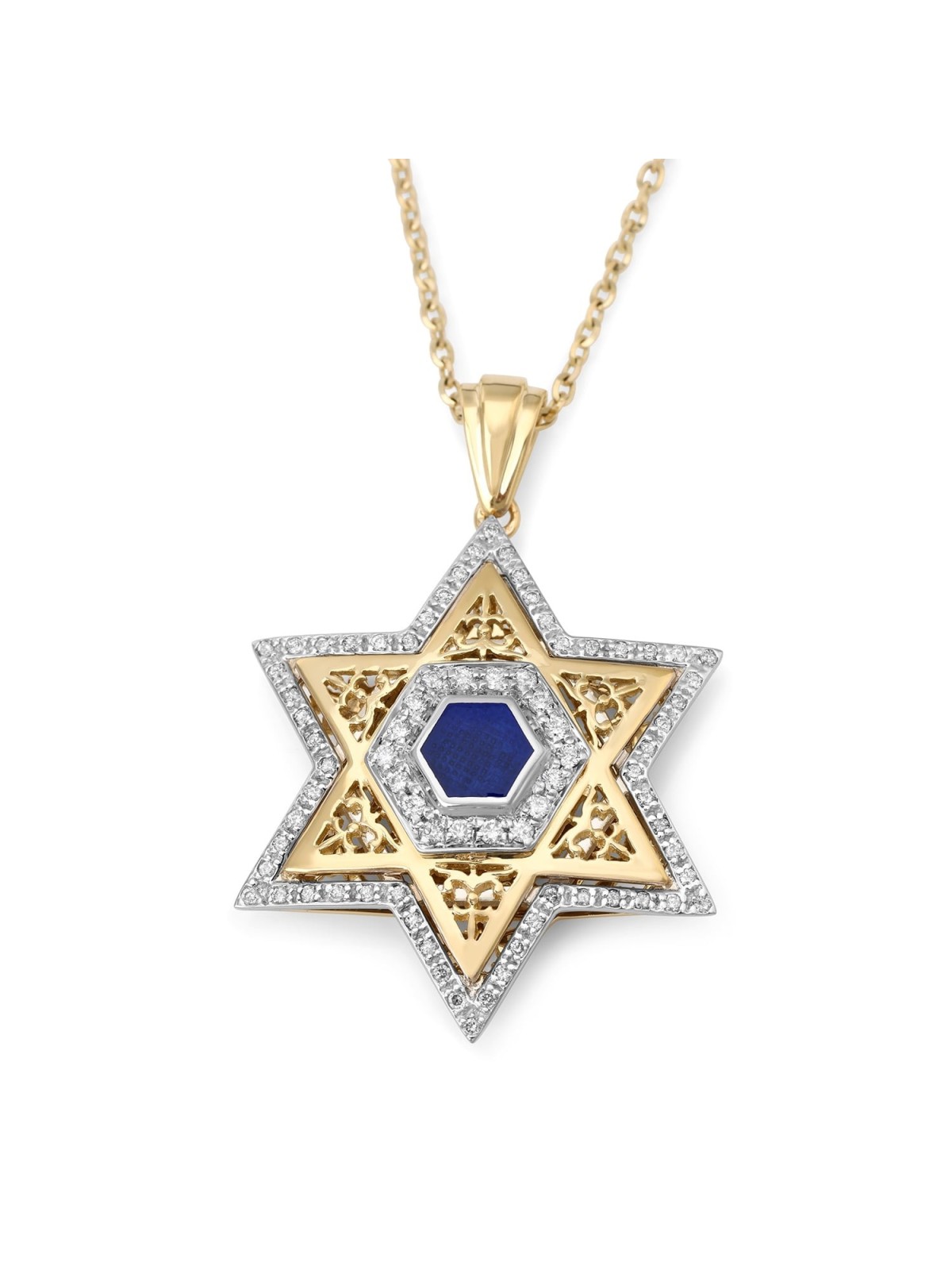 Pendentif grande étoile de David en or 14 carats pour femme avec diamants et émail