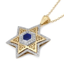 Women's 14K Gold Large Star of David Pendant with Diamonds and Enamel