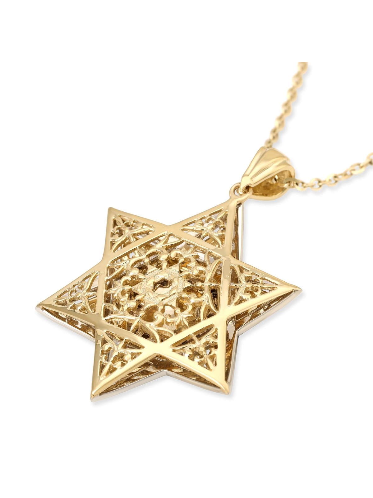 Women's 14K Gold Large Star of David Pendant with Diamonds and Enamel