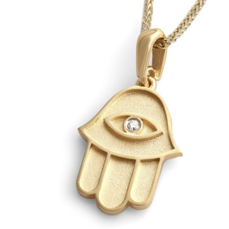Collier pendentif Hamsa en or 14 carats avec diamant blanc (choix de couleurs)