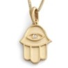 14K Gold Hamsa Pendant Necklace With White Diamond (Choice of Colors)